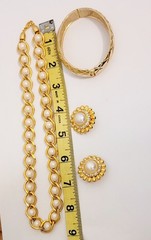 Vintage 3 Piece Lot Earrings Clip Bracelet Necklace, Goldtone