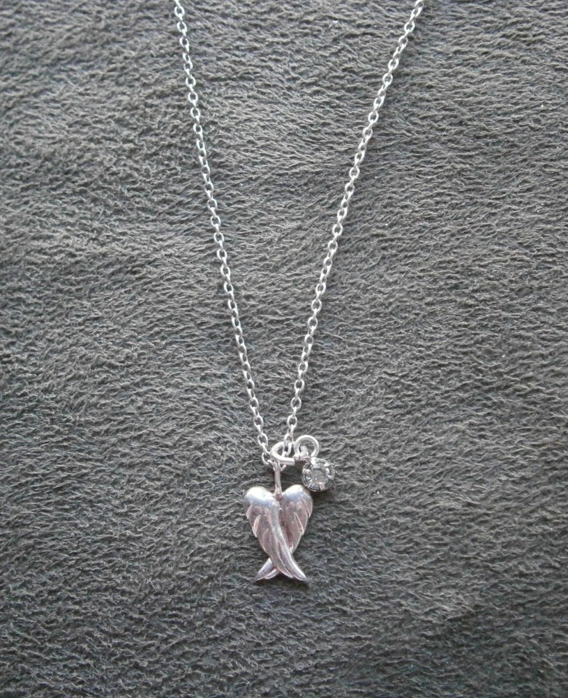 Small Angel Wings & Tiny Crystal Pendats on Vtg Sterling Silver 16.5″ Chain 2.0g