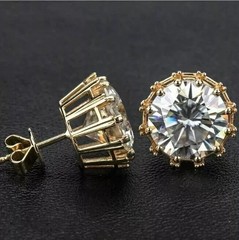Art Deco Vintage Style Round Lab Created Diamond 14K Gold Finish Stud Earrings