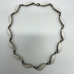 VTG Finn Jensen Norway Sterling Silver White Enamel 17″ Necklace 33.7g#yde
