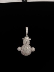 White Gold Plated Stainless Steel Snowman Charm Pendant Iced Out CZ Stones