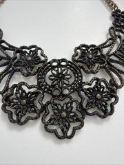Vintage Style Bronze Filigree Floral Bib Necklace Statement Boho Cottagecore