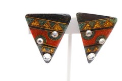 Vintage Clip On Earrings Gold Tone Geometric Triangle