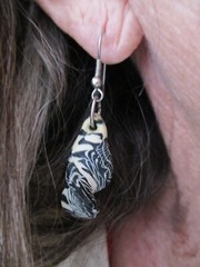Vintage Black & Cream Dangle Pierced Polymer Clay Earrings