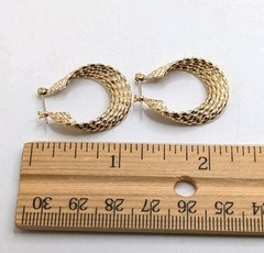 Vintage Layered Twisted Oval 1″ Hoop Earrings Gold Tone Pierced