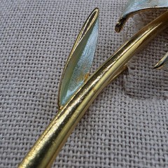 Vintage Park Lane Tulip Brooch Pink Green Enamel Goldtone 3.5 Inches