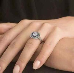 Art Deco Style Lab-Created Diamond Sapphire Engraving Ring 14k White Gold Finish