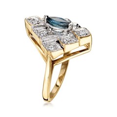 Vint Sapphire Marquise-Shaped Rng w Diamonds in 14k Gold Size 6.25