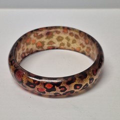 Vtg Chunky Acrylic Lucite Animal Print Glitter Bracelet Asymmetrical Statement