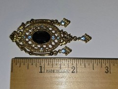British Royal Style Costume Jewelry BROOCHES Faux Blue Topaz Stones – Set of TWO