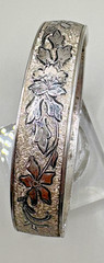 Vintage Sterling Silver Floral Engraved Hinge Bangle Bracelet Safety Chain 21.5g