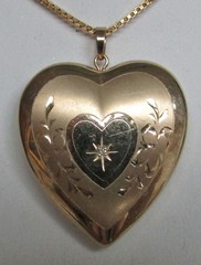 BEAUTIFUL 14K YELLOW GOLD HEART LOCKET PENDANT ON 16″ 14K CHAIN NECKLACE