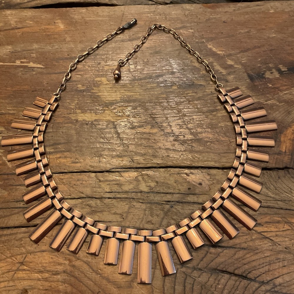 COPPER MATISSE RENOIR FRINGE VINTAGE NECKLACE COSTUME SIGNED