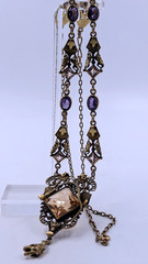 Signed GNS GEORGE STEERE Antique Art Nouveau Jewel TOPAZ GLASS Pendant Necklace