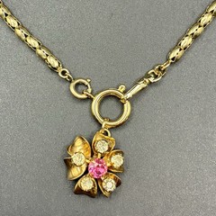 Vintage 12k Gold Filled Pocket Watch Sugar-Puff Link Chain FOB Dog Clip,Pink Gem