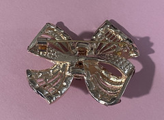 Rose Gold tone, BOW BROOCH PIN, Bezel Baguette Smoke Topaz Rhinestone & Crystals
