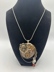 One of a Kind Steampunk Pendant Necklace Art Nouveau Face VTG Pocket Watch Parts
