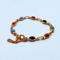 Vintage Scarab Bracelet Gold Tone Metal Faux Stone 7.5”
