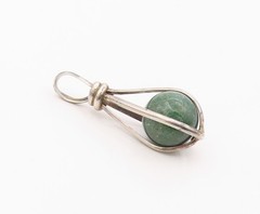 925 Sterling Silver Vintage Pendant Green Aventurine Orb Modernist Cage PT26344