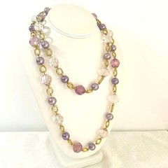 Vtg KJL Kenneth Jay Lane Long Bead Faux Pearl Necklace Faceted Lilac Signed