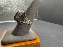 Vtg 925 Sterling Silver Blue Topaz Glass Cocktail Ring Ornate Filigree Size 10