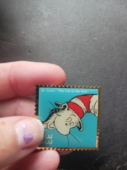 USPS Commorative Dr. Suess The Cat In The Hat 33 Cent Stamp Brooch In Gold Tone