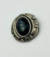 Vintage Black Faceted Glass Stone Brooch ~ Silver Tone Southwestern Style