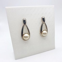 Vintage P.E.P. Erwin Pearl P.E.P. Silvertone & Pearl Pierced Dangle Earrings
