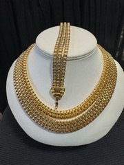 VTG Monet Gold Tone Open Work Flat Link Necklace and Bracelet Set Richly Gilded