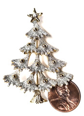 Vintage 90’s Gold Tone & Shimmering Silver Glitter Christmas Tree Pin / Brooch