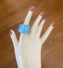 Vintage Y2K Clear Lucite Dome Ring Chunky Aqua Blue Floating Glitter Bubble Ring