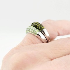 Vtg Ring Set 2pc Sz 10 Green Cubic Zirconia Stackable 18KGE Fashion Jewelry S#G1