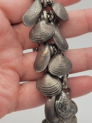 AS IS VINTAGE NAPIER EUGENE BARTOLLI SEASHELL CHARM BRACELET SILVER TONE