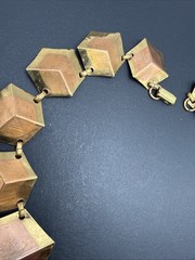 Vintage Cube Two Tone Geometric Necklace 16.5” J4