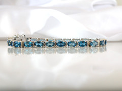 New Sterling Silver 925 Natural Heated London Blue Topaz Tennis Bracelet Fits 7″