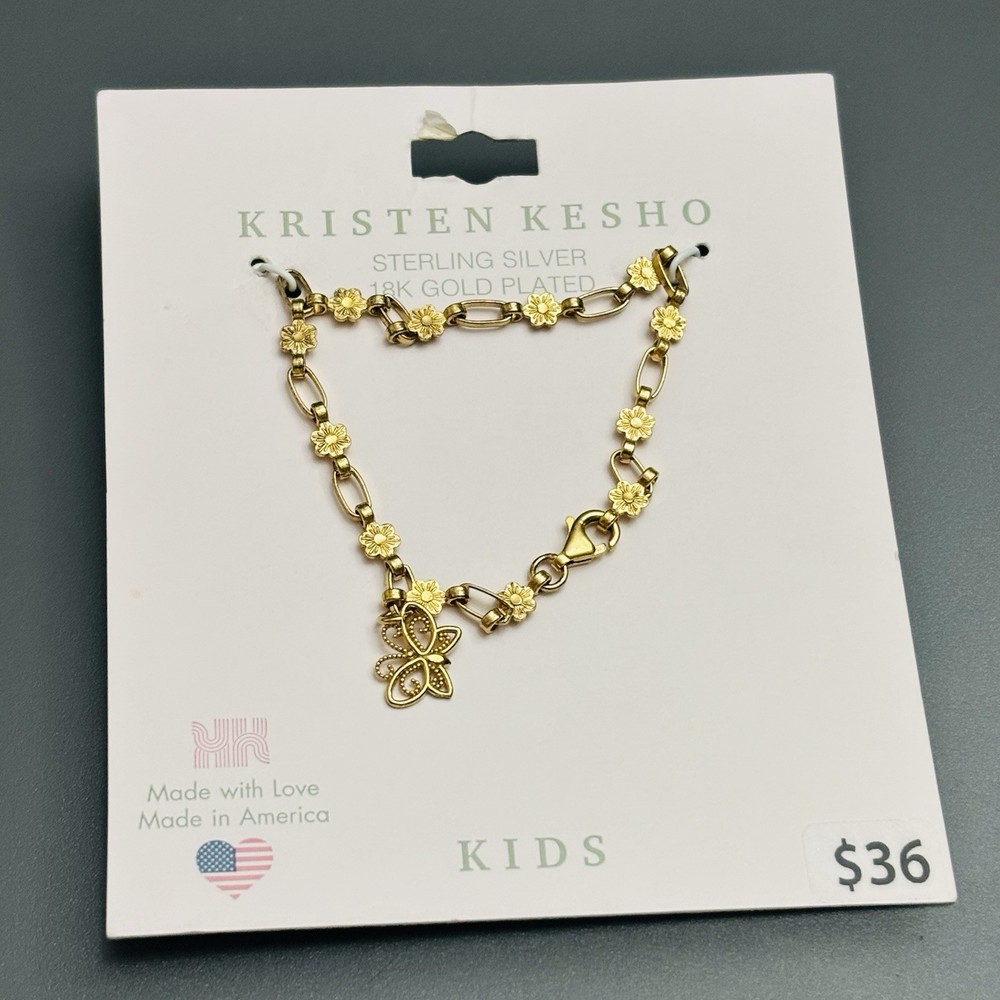 Kristen Kesho 18kt Gold Plated Sterling Silver Kids Charm Bracelet 6” Made USA