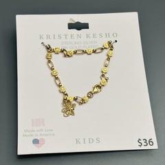 Kristen Kesho 18kt Gold Plated Sterling Silver Kids Charm Bracelet 6” Made USA
