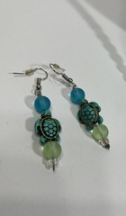 Vintage Turquoise Beaded Necklace 26 In With Earrings Set Beach Turtle Jewelry