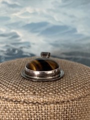 Vintage Tigers Eye Amulet Silver Pendant Round