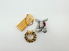 JJ Signed Christmas Holiday Brooches Gold & Silver Tone Jonette Jewelry Lot of 3