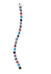 Vintage Sterling Silver Multi-Gemstone Signed Link Bracelet-Hinged-Flexible