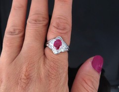 Vintage 1.17ct Vivid Red Ruby & 0.68ct Diamond Platinum Cocktail Ring Size 7