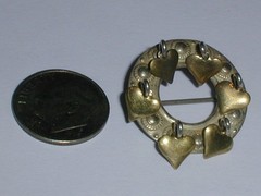 VINTAGE JORNIL NORWAY 830 GOLD WASHED SILVER HEART DANGLE SOLJE BROOCH!