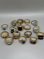 Lot Of 16 Vintage 14k 18k HGE Signed Costume Statement Rings