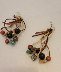 Vtg Boho Dangle Earrings Mixed Beaded Leather Wood Metal Stone Fashion Jewelry