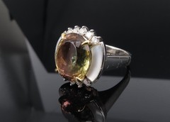 10.18ct Party Color Tourmaline & 0.50ct Diamond Platinum 18K Gold Ring Sz 8.5