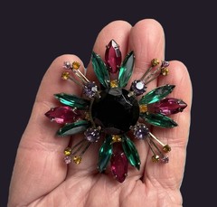 Vintage Maltese Cross Multicolor Round and Marquise Cut Rhinestones