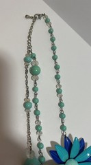 Vintage Beaded Costume Jewelry Floral Turquoise Blue Necklace 26in