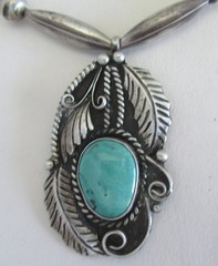 VINTAGE NAVAJO STERLING PENDANT & BENCH BEAD NECKLACE, 2 1/8 IN, 19″ NECKLACE RT