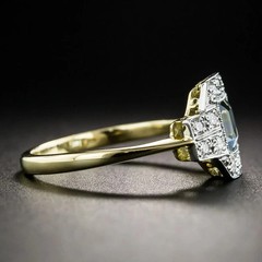 Art Deco Style Aquamarine Lab Created Diamond Anniversary 14K White Gold FN Ring